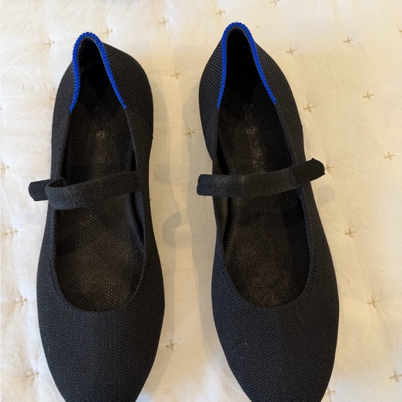Rothy's Square-Toe Mary Jane Flats in Black with Blue Trim - Picture 2 of 7